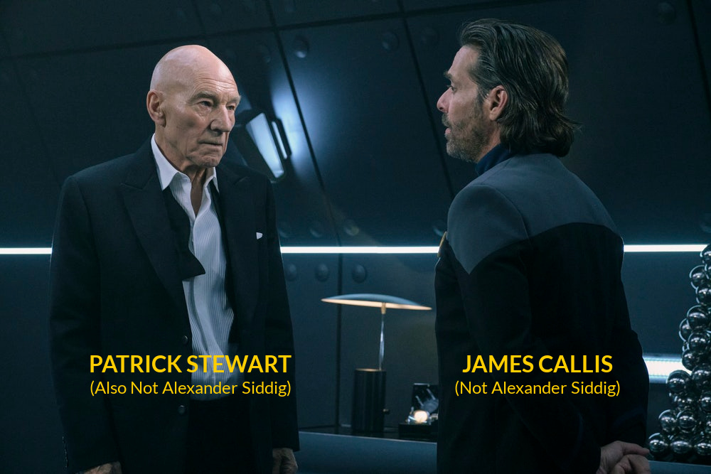 Promo image from Picard showing Patrick Stewart and James Callis